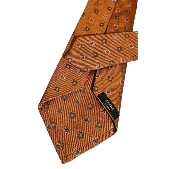 BARBA 7fold Men's 100% Silk Necktie LUXURY Tie Orange Geometric W:4" EUC - Picture 6 of 6